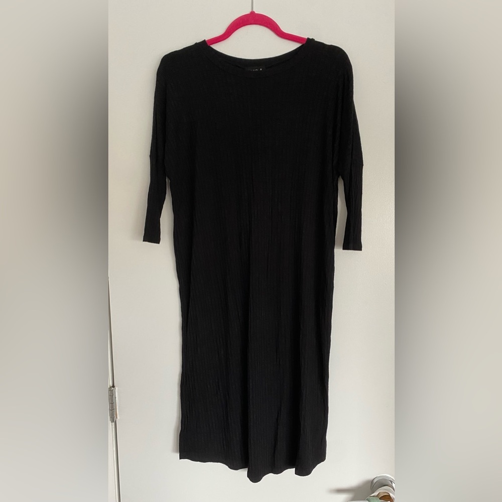 WUKOGALS Black Ribbed Knee-Length Dress XS | Women’s, Modest, Stretch Jersey